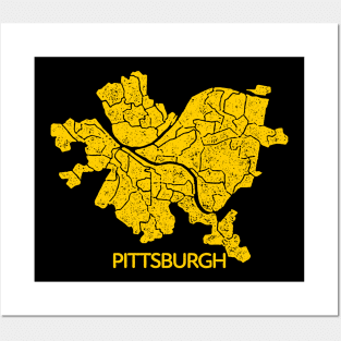 Pittsburgh Neighborhoods Map Simple Distressed Posters and Art